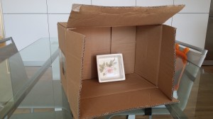 Cabina de pintura con caja de cartón.